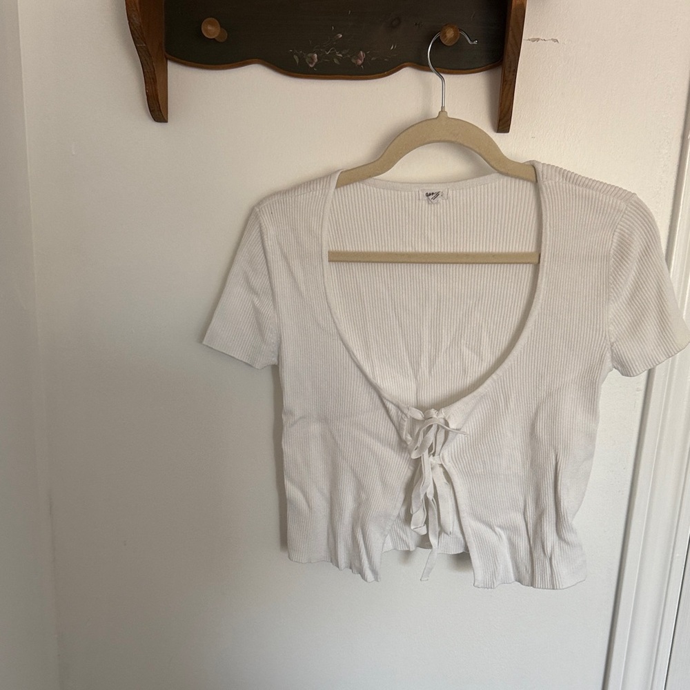 Garage White Tie-Front Crop Blouse